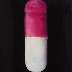 Janine Seelen (aus der Serie „My Daily Dose“, 26 x 30 cm, Ölpastell & Gouache auf Papier/Holzkubus, Harzschicht)