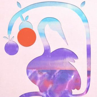 Geräusche aus dem Paradies, 2023, 92 x 73 cm, Collage,  Karton, Stoff, Tusche