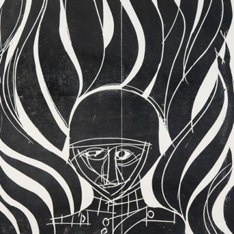 HAP Grieshaber – Triptychon Ratgeb: Soldat Weltkrieg II, 1973, Holzschnitt auf Papier, Deutsches Bauernkriegsmuseum Böblingen (Foto: Marc Holzner, Stuttgart)
