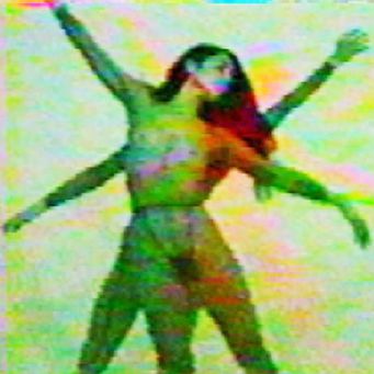 Analivia Cordeiro - Slow Billie Scan, 1987. Telepresence dance using slow scan television. Mono-channel video 4:3, color, sound, 4:80 min. Video still frames Performers: Analivia Cordeiro and Lali Krotoszynski