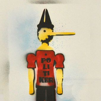 Tanja Schneider – „Politiker im Allgemeinen“, 2019, Lack auf Papier gerahmt, 50 x 70, Aufl. 1/5