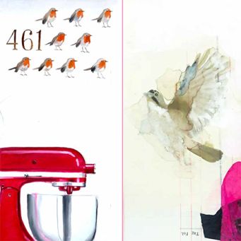 Stefanie Pietz & Alexander Holzmüller – „Vögel, Kreise und alles andere“, Öl auf Leinwand, Aquarell, 2024